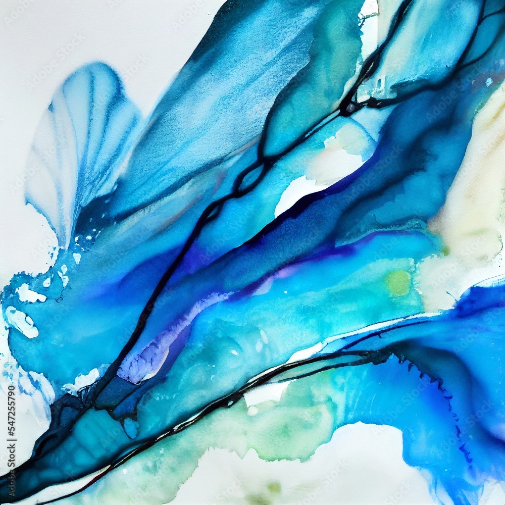 Wall mural artistic blue watercolor splash effect template