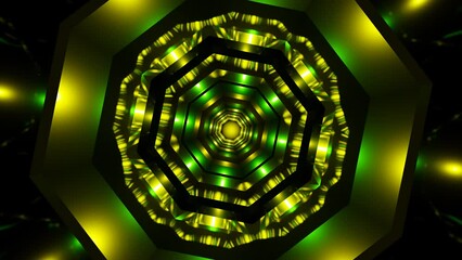 Abstract green and yellow kaleidoscope tunnel vj loop animation - Powered by Adobe