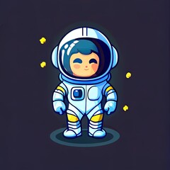 Cute Astronaut Kid Wearing Suit Cartoon 2d illustrated Icon Illustration. Technology Science Icon Concept Isolated Premium 2d illustrated. Flat Cartoon Style