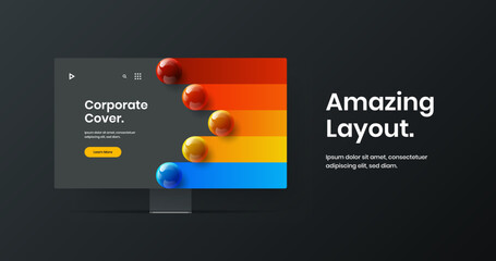 Creative site screen vector design concept. Bright computer monitor mockup web banner template.