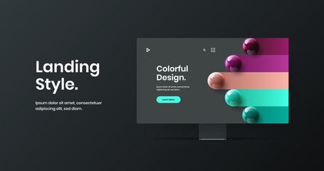 Clean website vector design template. Original monitor mockup site illustration.