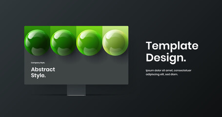 Modern monitor mockup landing page layout. Unique web banner vector design concept.