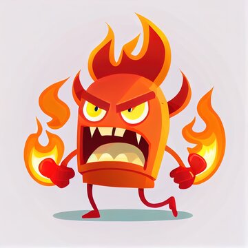 funny fire flame character mascot with angry gesture isolated cartoon in flat style design