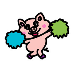 cheerleader pig , cute cartoon isolated , graphic design for presentation, marketing, art, illustration, t-shirt design, cartoon, comic, advertising, online media