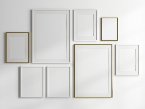 gallery wall mockup, blank photo frame on white background, frame mockup, 3d render