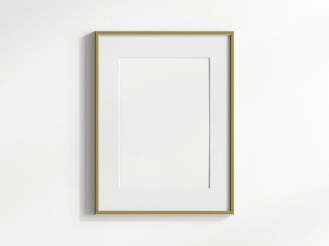 blank photo frame on white background, gold frame mockup, 3d render