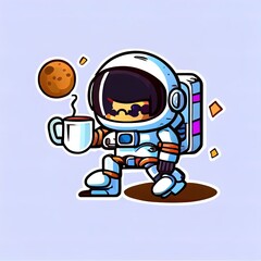 Cute Astronaut Drinking Coffee On The Moon Cartoon 2d illustrated Icon Illustration. Science Food Icon Concept Isolated Premium 2d illustrated. Flat Cartoon Style