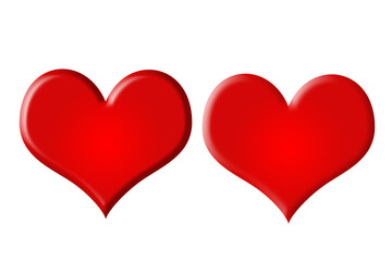 Two hearts red color  soft and hard shadow illustration