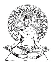 yoga for pregnant women, silhouette of yoga, yoga lotus position.