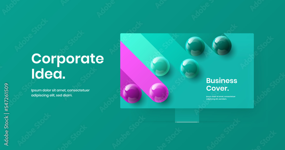 Wall mural creative computer monitor mockup banner concept. modern landing page design vector layout.