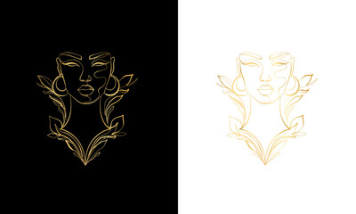 Line Drawing Woman Face, Prints, Bohemian Flowers Wall Art Decor Download, Abstract Female Face Print, Printable One Line Drawing, Feminine Continuous Lines, Minimalist Artwork, Face Line, Gold line