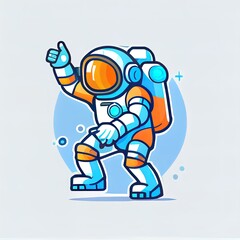 Astronaut Dabbing On Rocket 2d illustrated Icon Illustration. Spaceman Mascot Cartoon Character. Science Icon Concept Isolated. Flat Cartoon Style Suitable for Web Landing Page, Banner, Flyer, Sticker