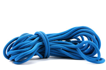 Isolated new climbing equipment - blue carabiners