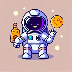 Fototapeta premium Cute Astronaut With Pizza And Soda Cartoon 2d illustrated Icon Illustration Science Food Icon Concept Isolated Premium 2d illustrated. Flat Cartoon Style