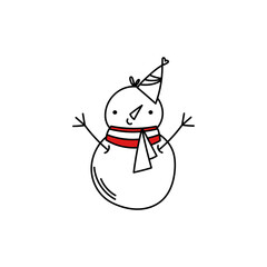 Doodle snowman hand draw. Christmas vector illustration