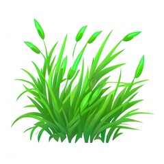 Fototapeta na wymiar Green grass in cartoon style, bright herb isolated on white background. Season natural wild plant, design element, game asset.
