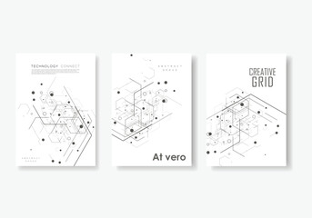 Vector brochure templates with hexagons and lines and dots on white background. Digital technology, science or medical concept. Design for flyer, book, brochure, report, presentation