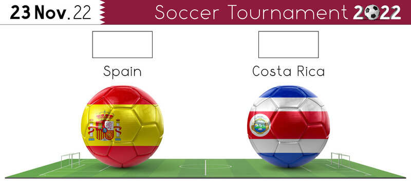Spain and Costa Rica soccer match - Tournament 2022 - 3D illustration