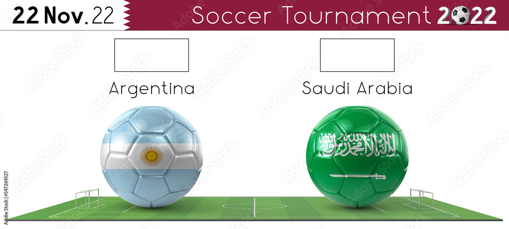 Poster argentina and saudi arabia soccer match - tournament 2022 - 3d illustration