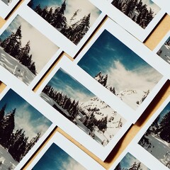 Background of winter polaroid photos