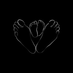 Family Feet Printable, Parent and Baby One Line Drawing Print, Black White Baby Artwork, Foot Poster, Original Minimalist Couple Art, Minimal Nursery Decor, Bedroom Wall Decor, White line	