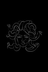 Medusa, Greek Mythology. Minimal one line female face, modern art for posters, story, tattoo. Medusa, Printable One Line Drawing, Feminine Continuous Lines, Minimalist Artwork, Face Line, White line