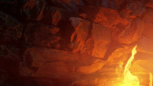 Smoky Fire By Cave Wall