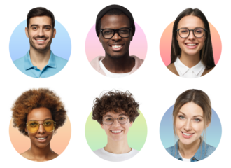 Collage of portrait and faces of group of young diverse people for profile pictures