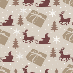 Christmas Seamless Patterns with santa, trees, present and snow elements perfect for present and background