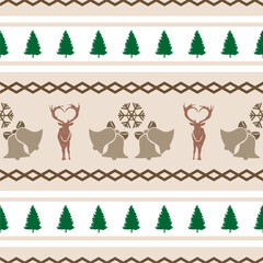 Christmas Seamless Patterns with deer, trees, bell and snow elements perfect for present and background