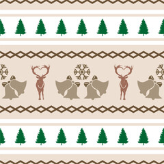 Christmas Seamless Patterns with deer, trees, bell and snow elements perfect for present and background