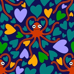 Cartoon animals seamless octopus kawaii love pattern for wrapping paper and kids clothes print and fabrics