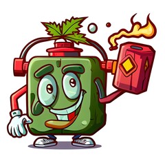 gasoline jerry can smoking blunt from weed flower cannabis nug bud character cartoon - obrazy, fototapety, plakaty