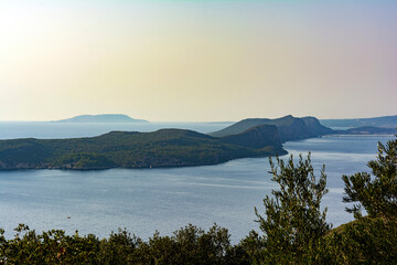 The island of Sfaktiria near the town of Pylos in Peloponnese, Greece