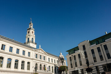 Fototapeta na wymiar Town hall of Riga, the capital city of Latvia, and blue sky