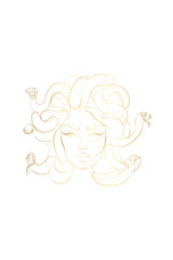 Medusa, Greek Mythology. Minimal one line female face, modern art for posters, story, tattoo. Medusa, Printable One Line Drawing, Feminine Continuous Lines, Minimalist Artwork, Face Line, Gold line