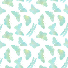 abstract watercolor background of butterflies isolate on white background, seamless pattern for design, print, wallpapers, invitations and wrapping paper