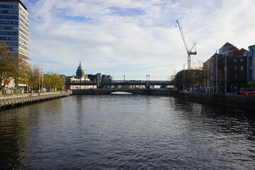Fototapeta na wymiar River Liffey and City View of Dublin City in Ireland