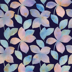 Abstract delicate flowers and leaves, watercolor seamless pattern for wallpapers, wrapping paper, postcards, invitations.