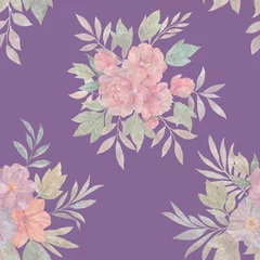 Gardinen Seamless floral pattern with flowers and leaves, watercolor illustration. Template design for wrapping paper, textiles, wallpaper, interior, clothes, postcards. © Sergei