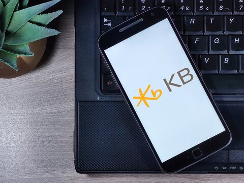 KB Kookmin Bank mobile app icon on phone screen.