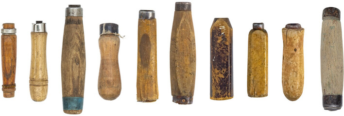 Set of wooden handle for hand tools. isolated on a transparent background