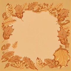 Naklejka na ściany i meble Autumn composition Frame made of autumn oak leaves on a beige background Flat layout, top view, copy space , anime style