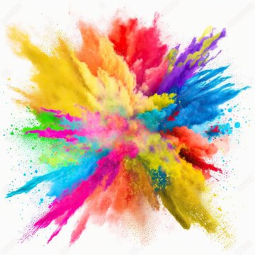 Colorful explosion of color. Holi paint powder isolated on white background.