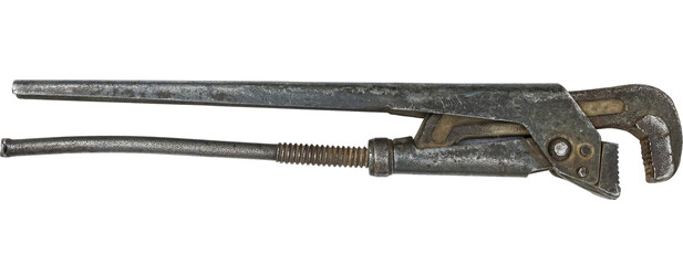  old used pipe wrench. gas wrench.  isolated on a transparent background