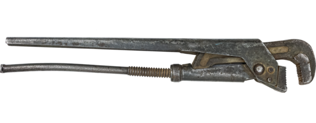  old used pipe wrench. gas wrench.  isolated on a transparent background