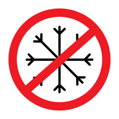Outline drawing of a snowflake under a prohibition sign in a minimalist style. Line art. Isolate