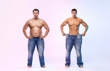 Before After Weight Loss fitness Transformation. The man was fat but became athlet. Fat to fit...