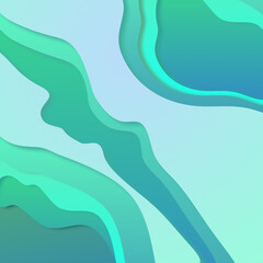 Abstract background in blue and green colors, gradient, paper cut style. Weird fluorescent texture, theme of science, space. Cardboard layering, carving. Art, graphic stock illustration.