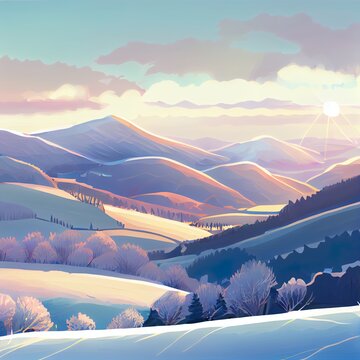 Winter in Bieszczady mountains landscape and beautiful light.